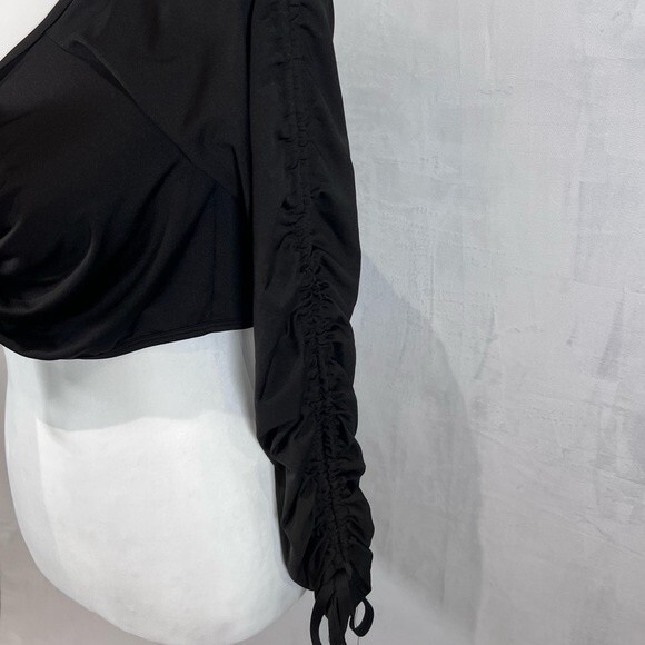 Elegant Moments long ruched tie sleeve sexy black crop top size XL - Picture 7 of 9